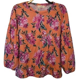 3/$15 No Comment Floral Balloon Sleeve Blouse Size Medium